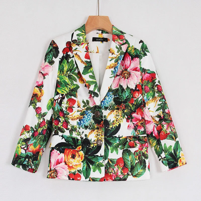 

Женский блейзер с отложным воротником, элегантный облегающий блейзер с длинным рукавом и цветочным принтом на Сицилии, новинка 2018