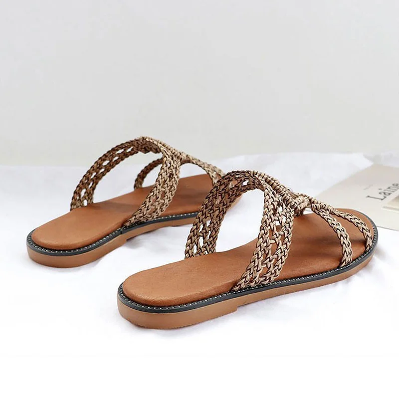 GKTINOO 2021 High Quality Woman Summer Slippers Comfortable Low Heel Ethnic Retro Shoes Classic Casual Elegant Beach Slides | Обувь