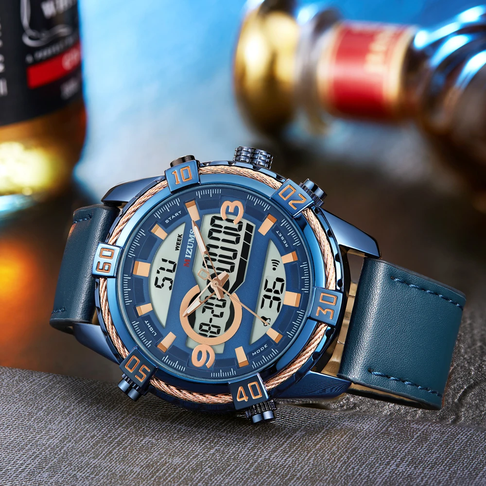 Мужские спортивные водонепроницаемые кварцевые часы с датой и кожаным