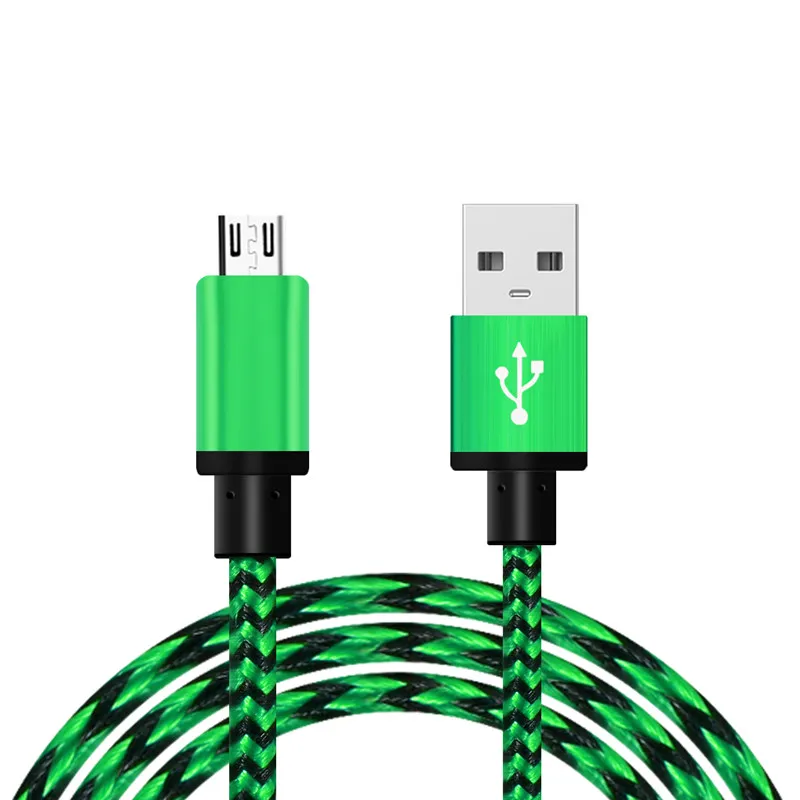 Зеленый Нейлоновый Micro USB кабель для быстрой зарядки и синхронизации данных, кабель для зарядки, шнур для мобильного телефона Android samsung huawei Xiaomi OPPO SONY Tablet - Цвет: Зеленый