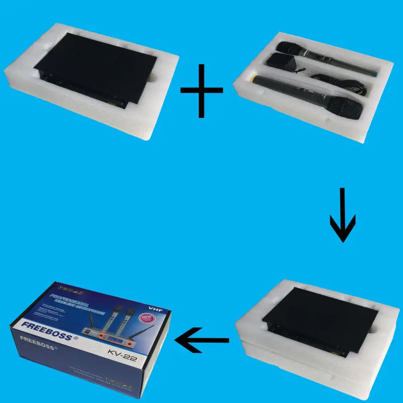 Портативный беспроводной микрофон Freeboss KV-22 VHF 2 динамических капсулы для