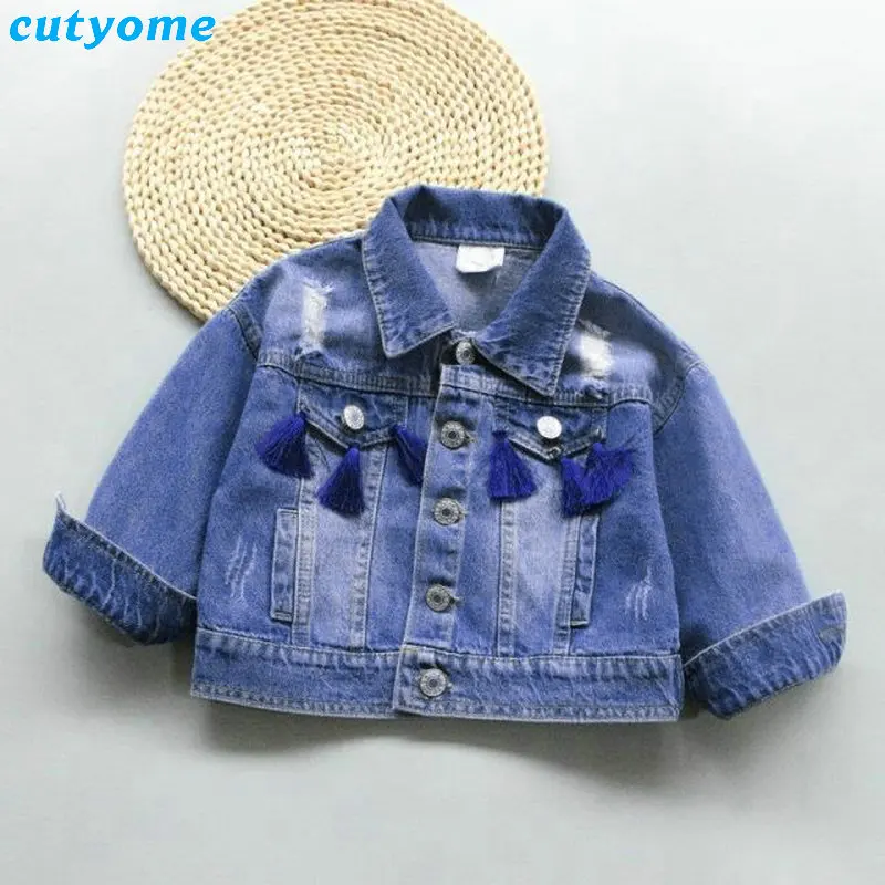 Cutyome Разорвал Джинсовые Куртки Для Девочки Пальто С Длинным Рукавом Дети Джинсы И