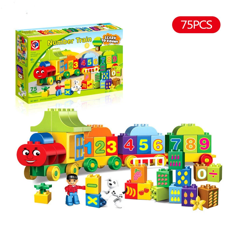

RORONOA 75pcs Large particles Number Train Building Blocks DIY Education Number Bricks Babay City Kids Toys For Children