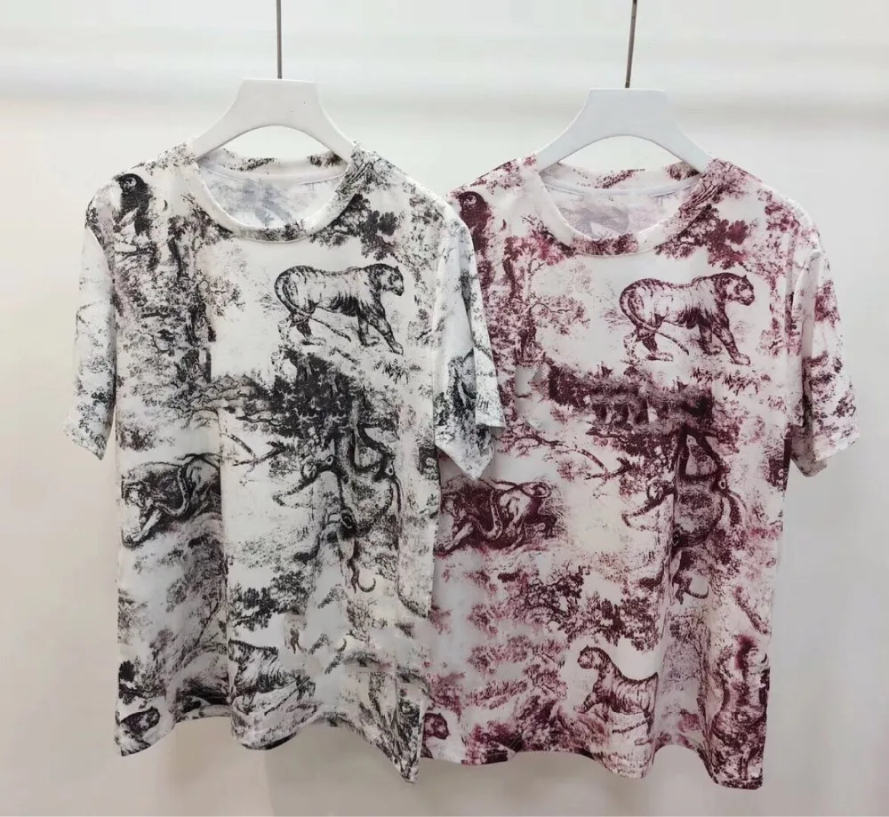 2019 новая стильная женская футболка с принтом тигра D брендовая летняя потерей