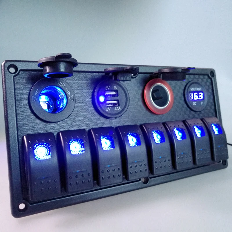 12V 24V USB сигареты светильник er Напряжение 8 Gang кулисный переключатель Панель синий светодиодный светильник автомобиля RV Водонепроницаемый автомат защити цепи
