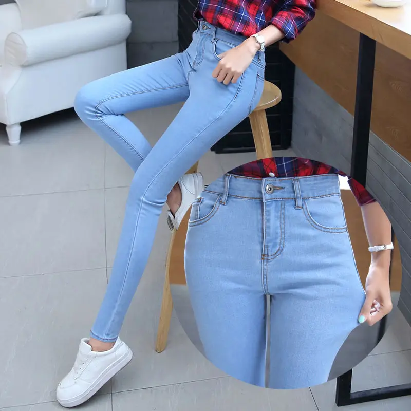 Новые зауженные джинсы для женщин с высокой талией, эластичные узкие брюки стрейч джинсовые женские черные синие зауженные джинсы для женщ...