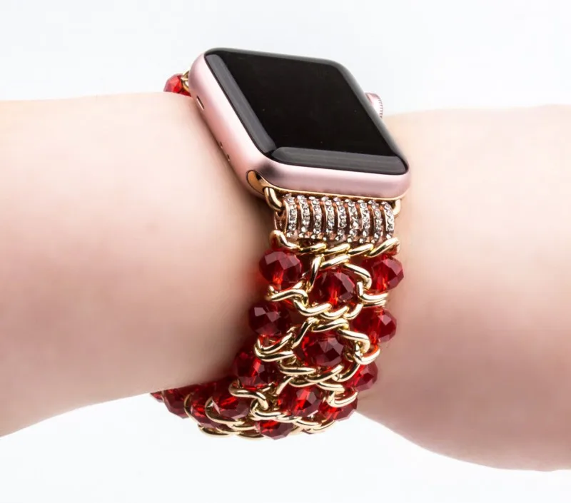 DAHASE Bling Beads бисера браслет для наручных часов Apple Watch 38 мм, 42 мм, ремешок для наручных часов iWatch серии 1/2/3 металлические ювелирные изделия браслет