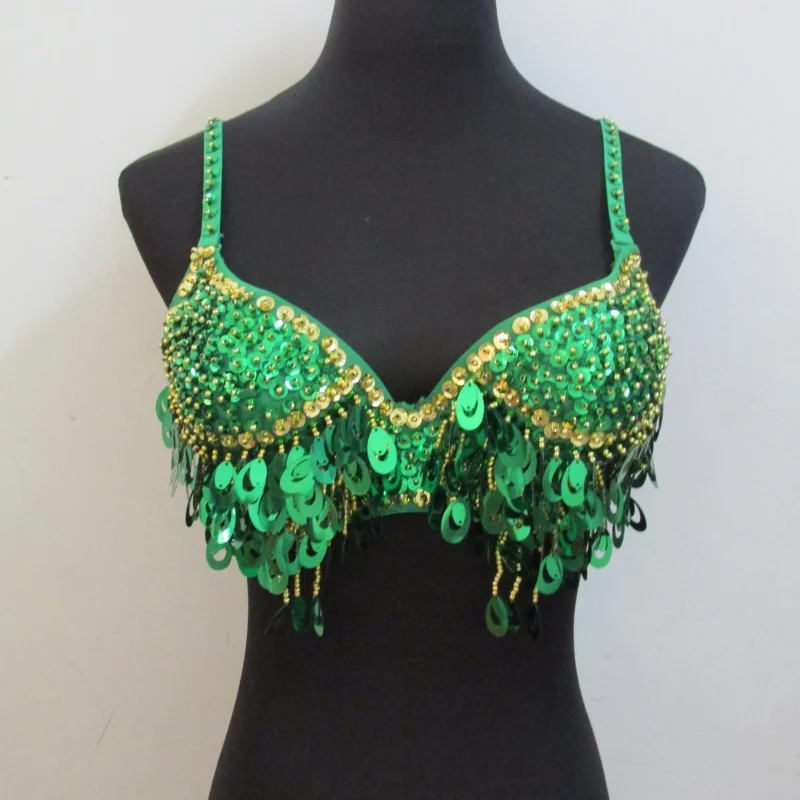 

New Arrival Twinkling Sequined Belly Dance Bra Tops Beaded Fringe Dancing Costume Sexy