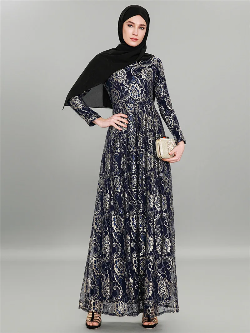 Женское мусульманское платье с цветочным принтом Abaya длинное хиджаб Кафтан из