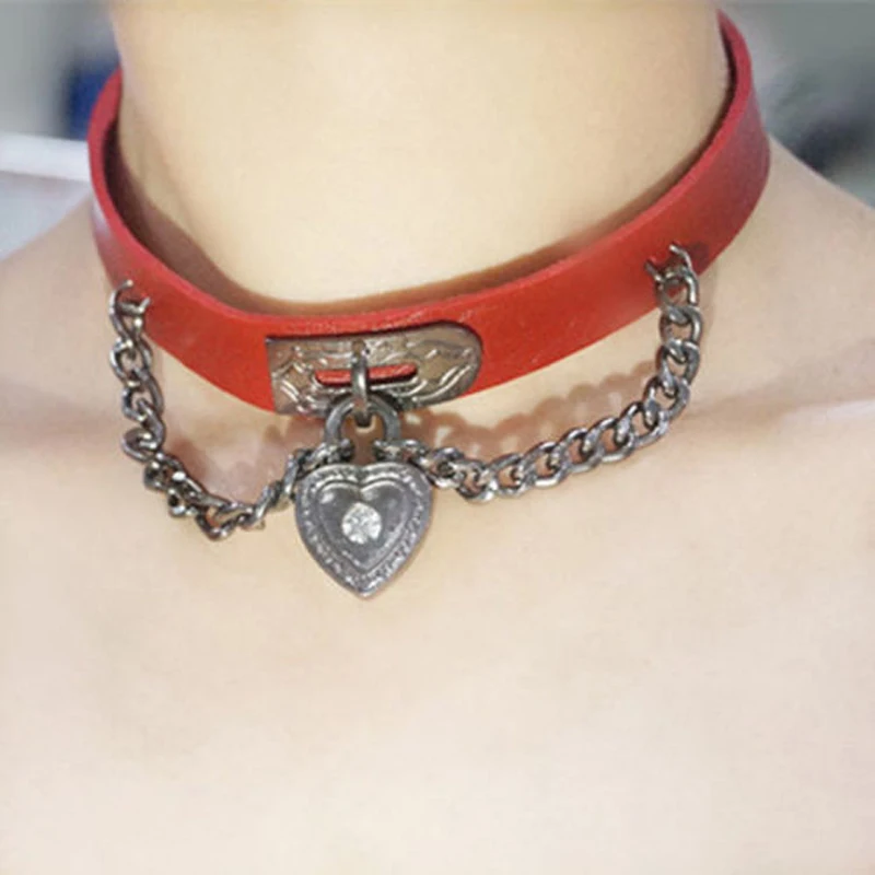 Hot 1Pc Sexy Punk Pendant Leather Necklaces Leat Rivet Buckle Heart Collar Charm Lock Choker Locket Necklace for Women | Украшения и