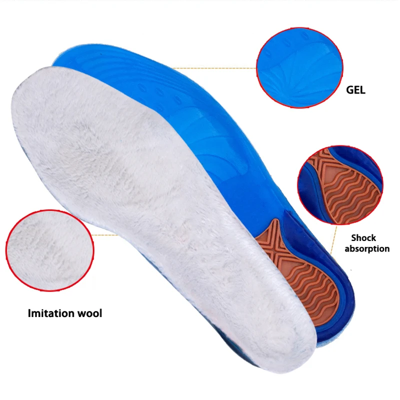 Bocan gel insoles heated warm inserts for winter imitation wool insoles sweat-absorbant breathable thermal insoles