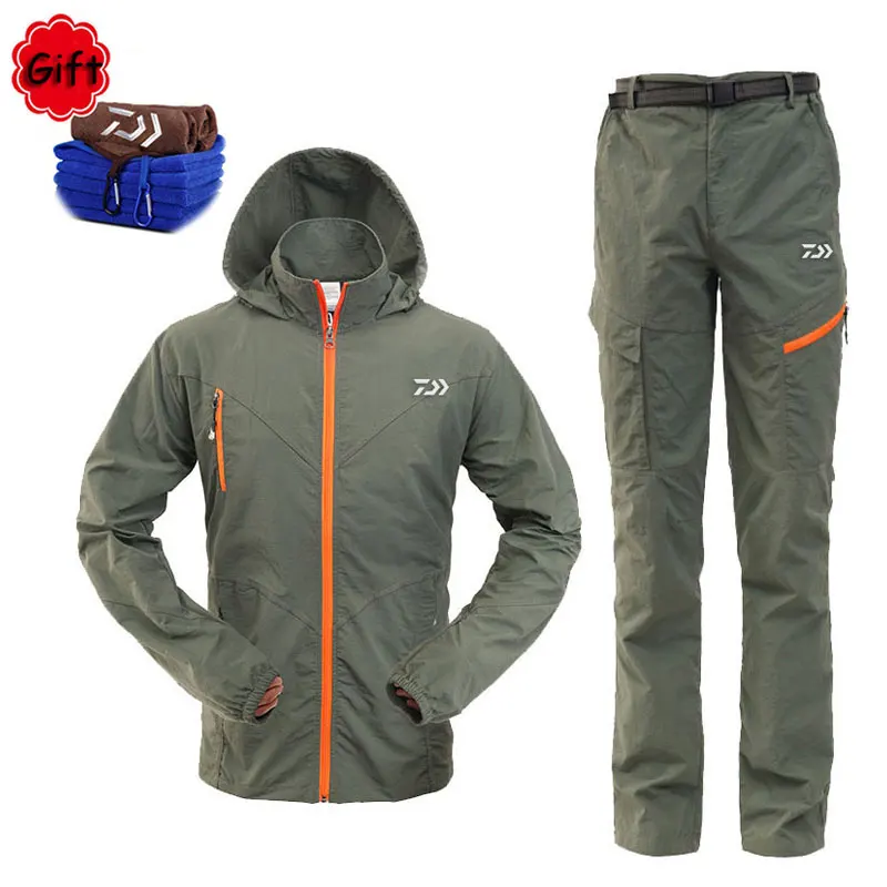 New Daiwa Men Fishing Clothes Coat Pants Summer Outdoors Sports Man Uv Light Ultrathin Breathable Clothing Set Free Gift | Спорт и