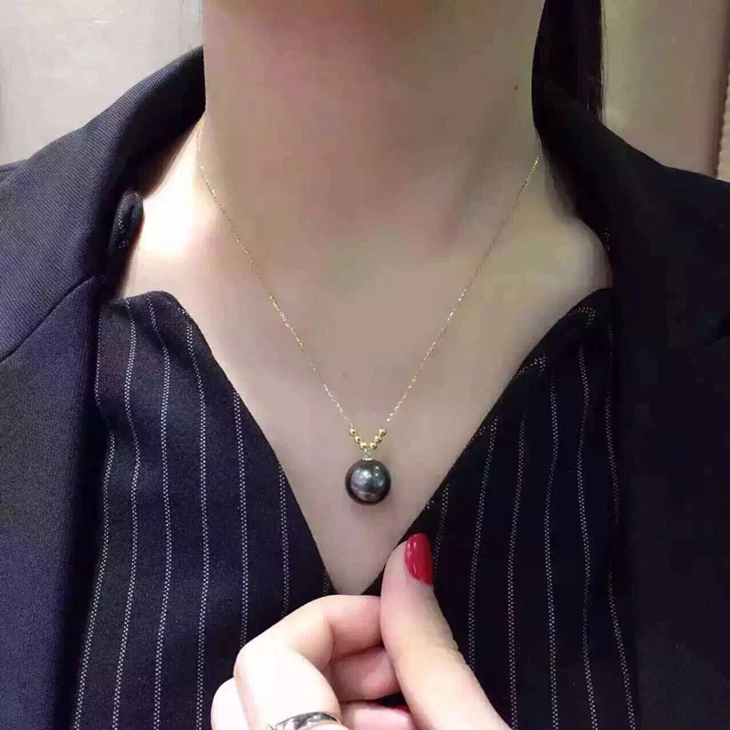 

Lnngy из 18-ти кратного желтого золота ожерелье из натурального камня ожерелье с подвеской с таитянским чёрным жемчугом для женщин Au750 из чисто...