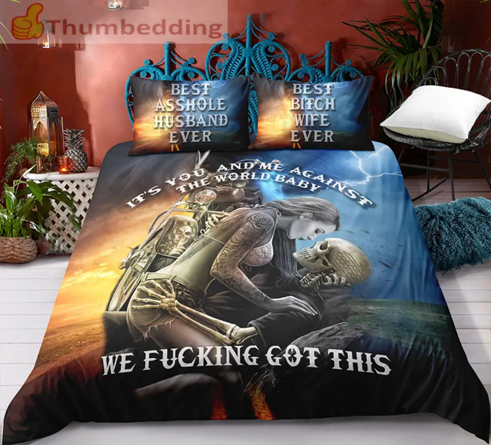 Thumbedding Dropship Sexy Girl Beside Skull Bedding Set 100% Microfiber Innovative Unique Designed 3D Duvet Cover | Дом и сад