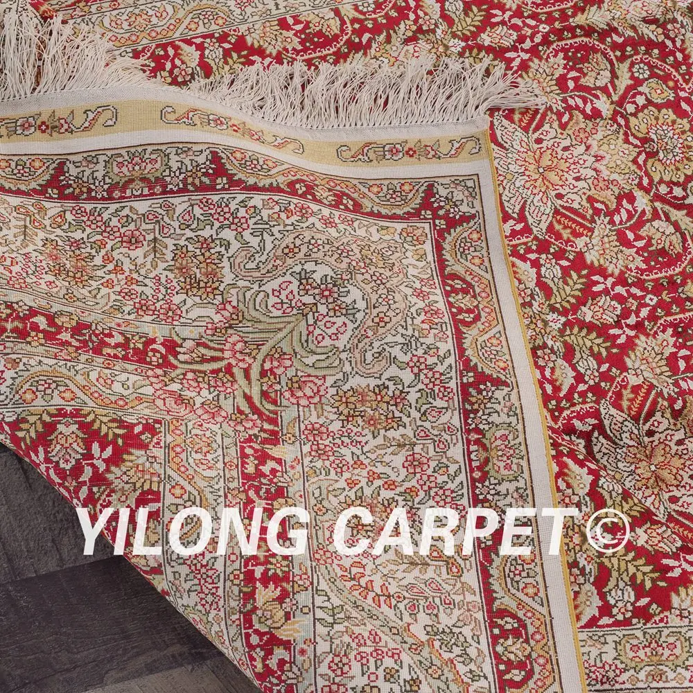 Yilong 5 'x 7' красный цвет простой дизайн искусственный Шелковый персиновый