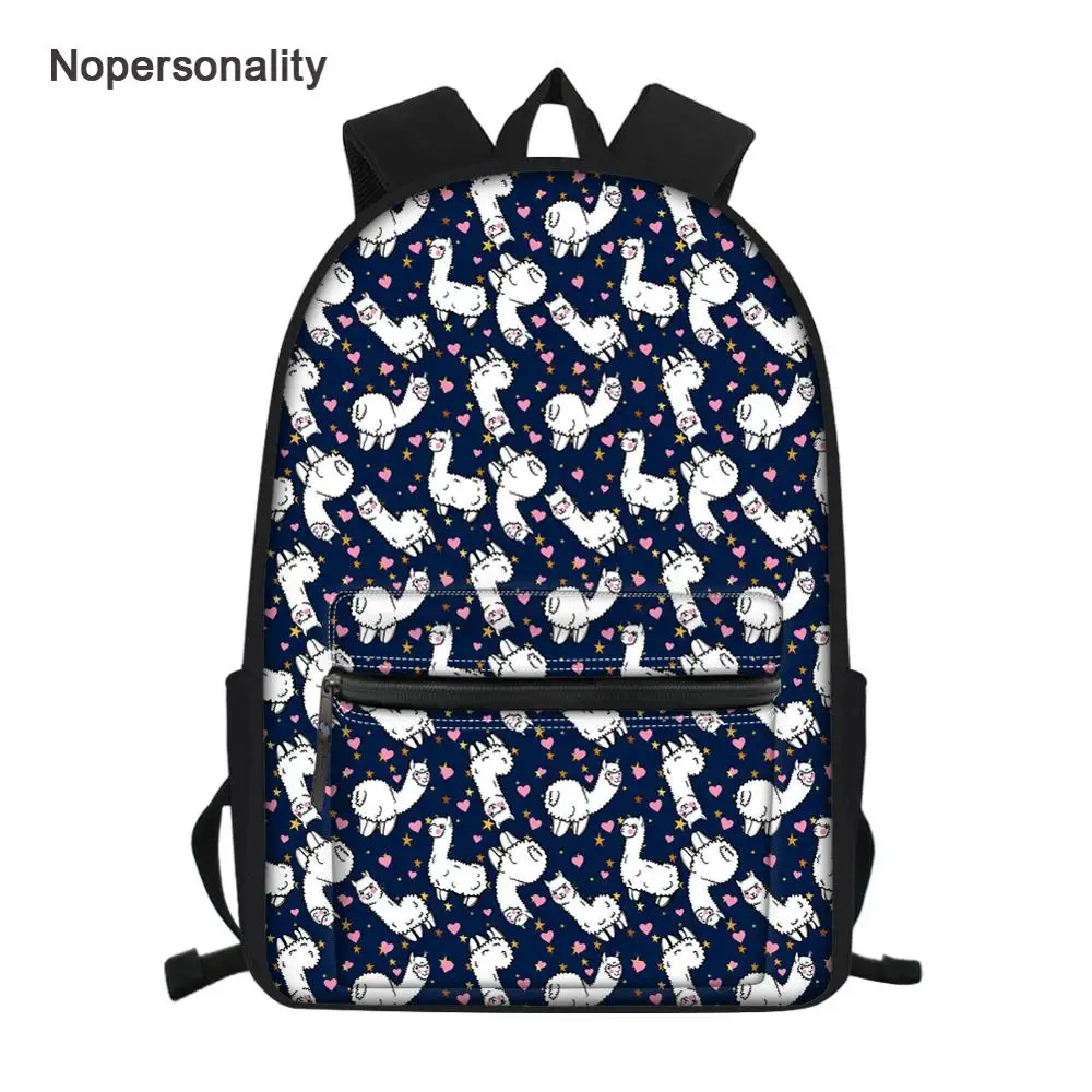 

Nopersonality Cute Alpaca Print Backpack for Children Kids Unique Teenager Girls School Bagpack College Student Women Bookbags