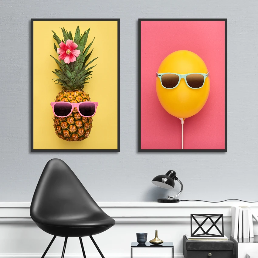 

SPLSPL Nordic Pineapple Green Leaves Canvas Painting Wall Home Decoration Kawaii Cartoon Poster and Print Picture for Girls Room