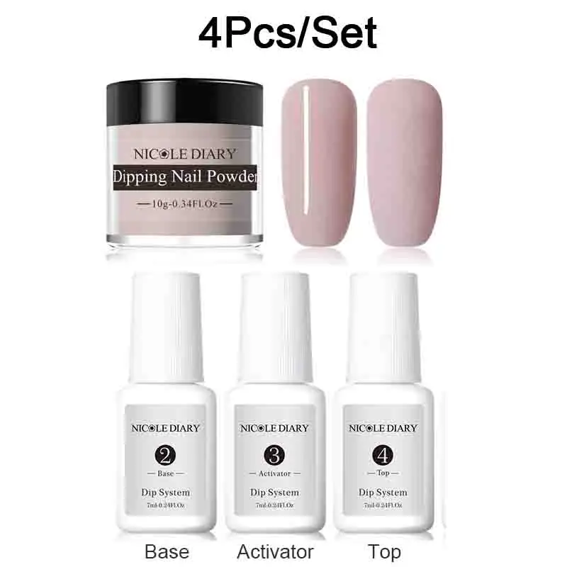4pcs Set 1 Николь дневник 9/6/4/3 шт Dip для ногтей, порошковый набор нейл-арта, гвозди с блестящим напылением матовая голограмма пыли с базовый топ активатор щетка - Цвет: 4pcs Set 1