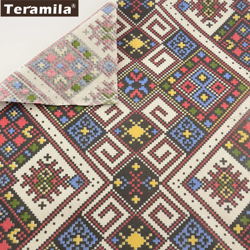 TERAMILA Home Textile Cotton Linen Fabric Sewing Material Tablecloth Pillow Bag Curtain Cushion Zakka Printed Geometry|fabric sewing|sewing