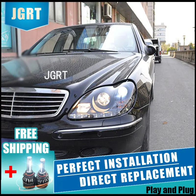 Car Styling Headlight assembly 1998-2007 for Benz W220 DoubleU Angel Eye LED DRL Lens Double Beam H7 hid kit with 2pcs. | Автомобили и