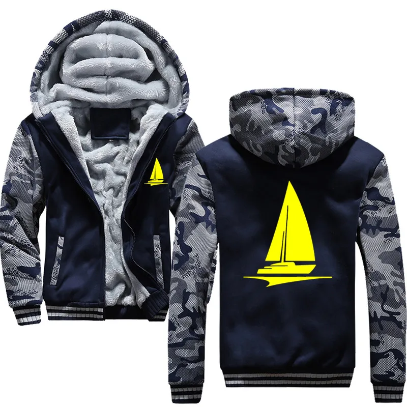 Winter Hoodie For Men Fleece Thick Sweatshirt Print Sailor Sailboat Boat Streetwear Men's Sportswear Harajuku Hoody Tracksuit | Мужская