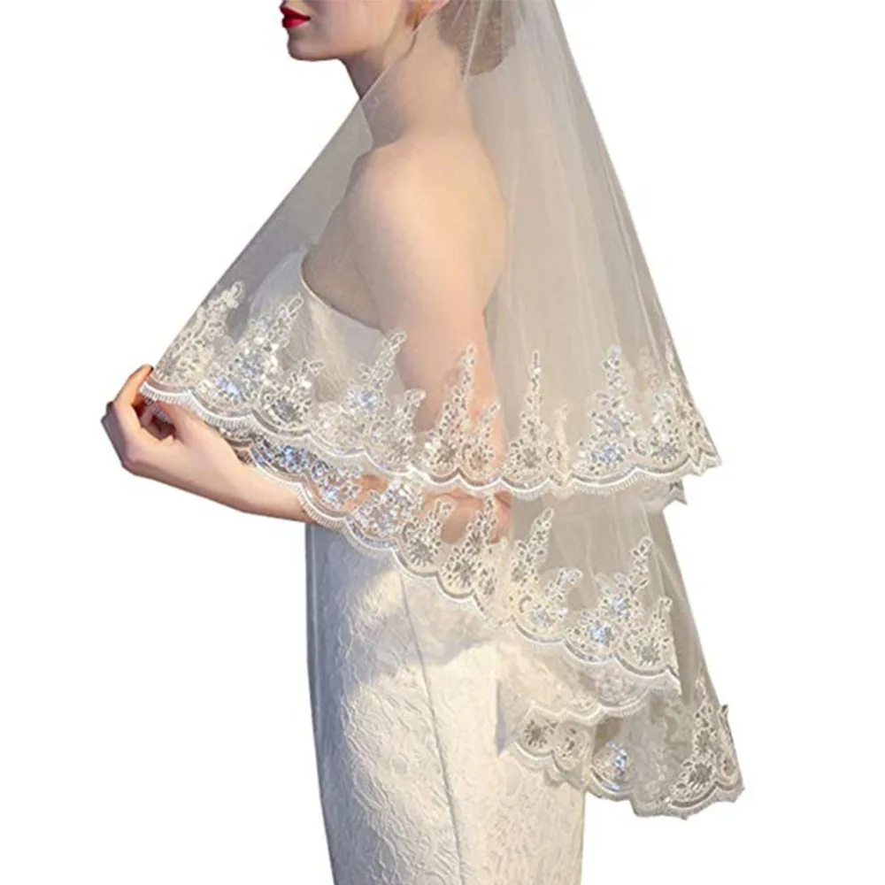 2018 дешевая оптовая продажа двухслойная белая Фата для невесты цвета слоновой