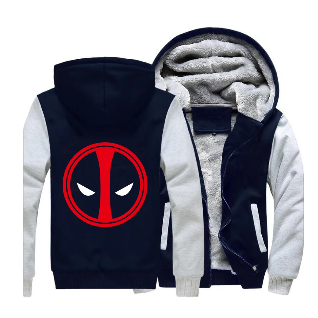 Толстовка с логотипом Dead Pool, костюм Дэдпула, Мужская толстовка, зимняя флисовая Толстая спортивная одежда с капюшоном, пальто, забавные куртки - Цвет: gray dark blue