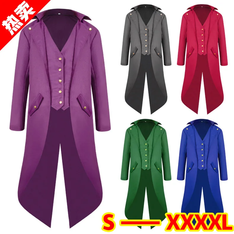 

2018 European American Men's Medieval Clothing Men's Long Punk Retro Tuxedo Coat Palace Knight S-4xl Cosplay Costumes Halloween