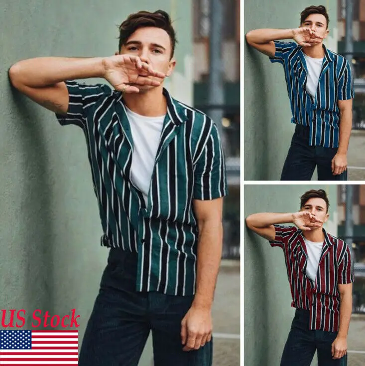 Summer Hot Casual Men Stripe Shirt Rich Easy Care Classic collar Formal Short Sleeve | Мужская одежда