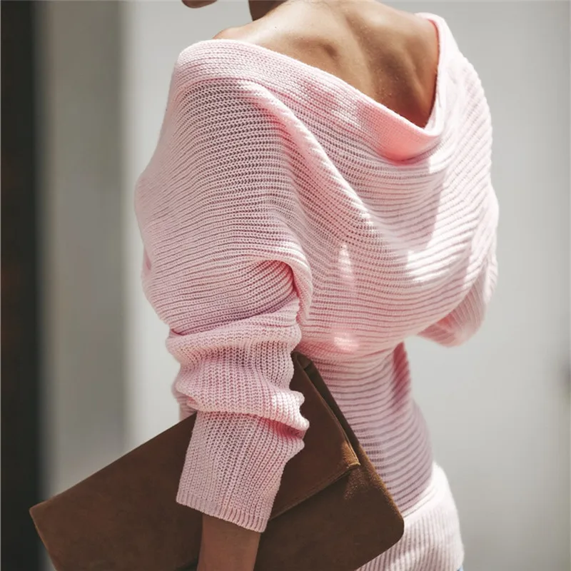

2020 Plus Size Knitted Top Women Sweater Off Shoulder Streetwear Sexy Fashion Pullover Sweater