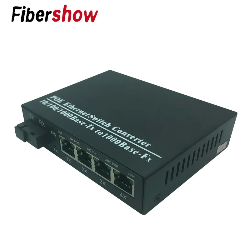 POE коммутатор 1 SC 4 RJ45 волоконный разъем для 4 10/100/1000 M ethernet порты 5 портовый медиаконвертер