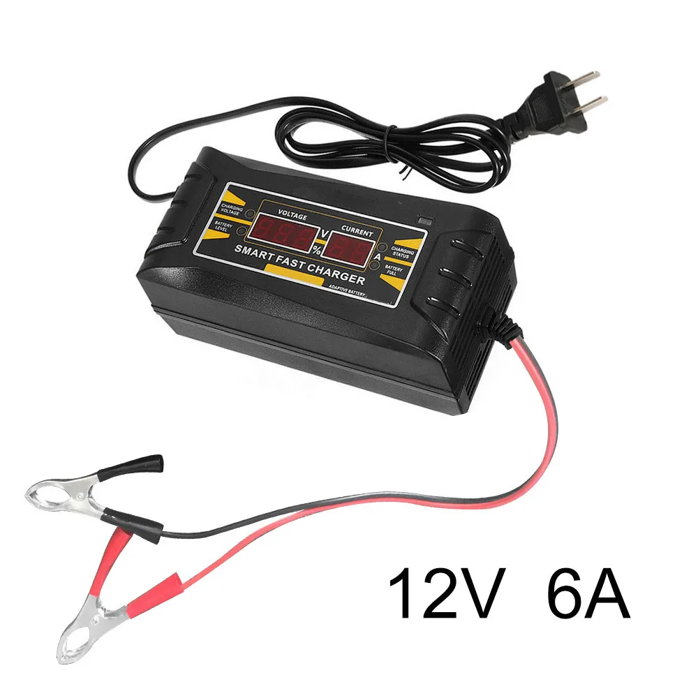 US Plug 6A Автомобильный Батарея Зарядное устройство 12V 6A 10A Авто Мото полностью автоматический умный Мощность зарядки для Влажная и сухая свинцово-кислотный цифровой ЖК-дисплей Дисплей разъема стандарта ЕС и США - Цвет: US Plug 6A