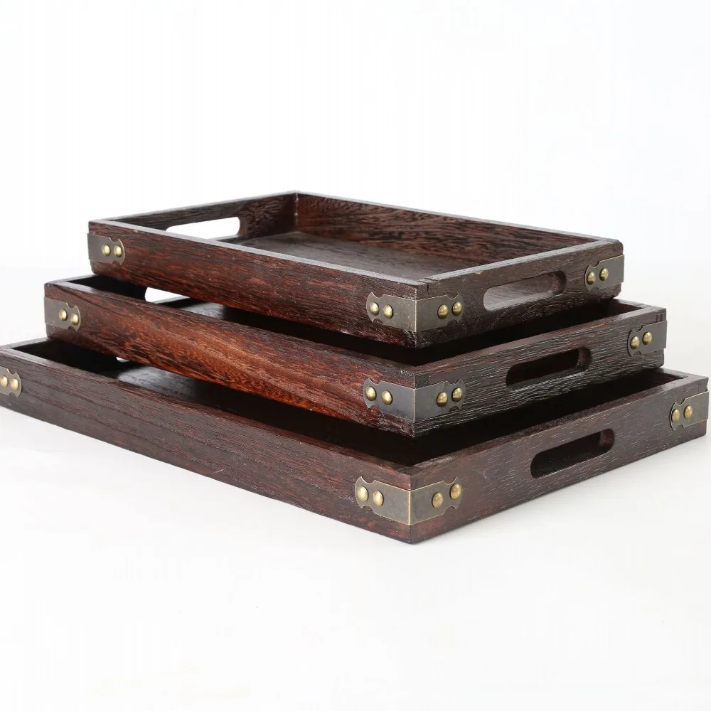 

Набор из 3 предметов в античном стиле темно-коричневые деревянные подносы с вырезанными ручками деревянный поднос сервировочный столик для...