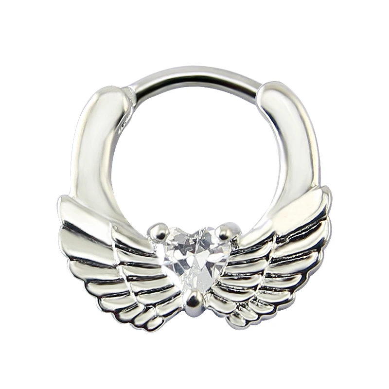 Septum Piercing Real Angle Wing With Heart Shape Zircon Indian Nose Stainless Steel Body Jewelry Nickel Free Rings | Украшения и