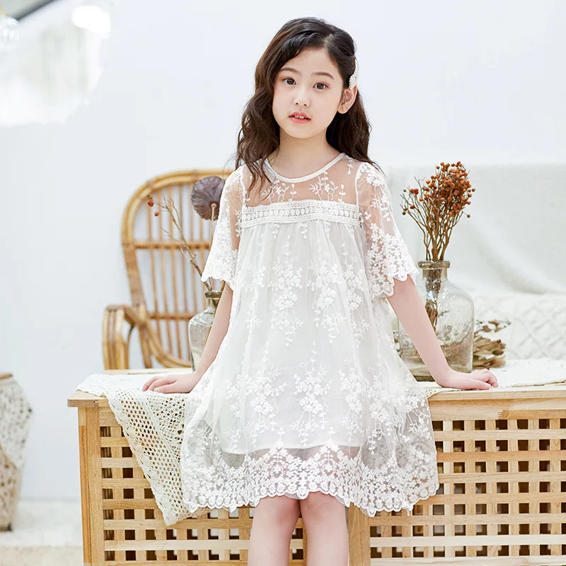 2020 Summer White Lace Flower Girl Princess Party Dress Elegant Big Girls Dresses Teens Kids Prom Gowns For 6 8 10 12 14 Yrs | Детская