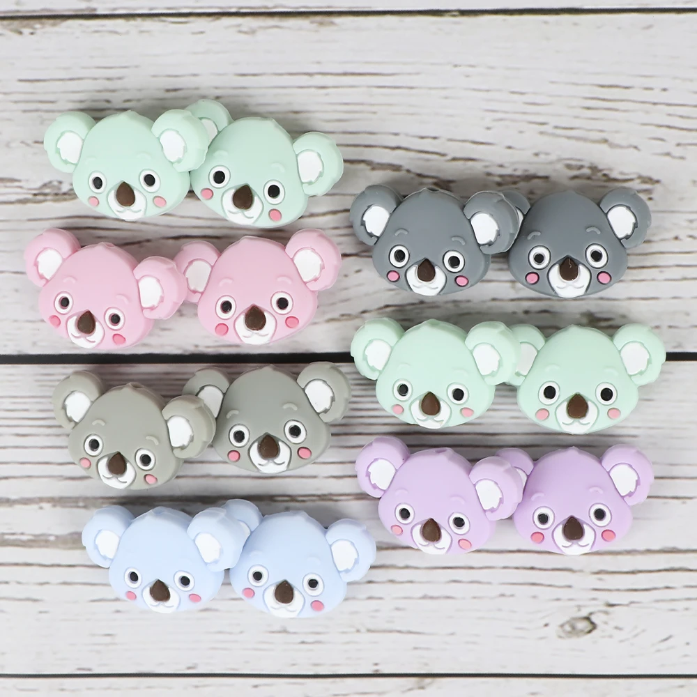 TYRY.HU-Cuentas de Koala de 6 piezas, Clips de chupete de cart&oacute;n, cuentas de silicona de grado alimenticio, varilla peque&ntilde;a, Mini mordedor para beb&eacute;-3