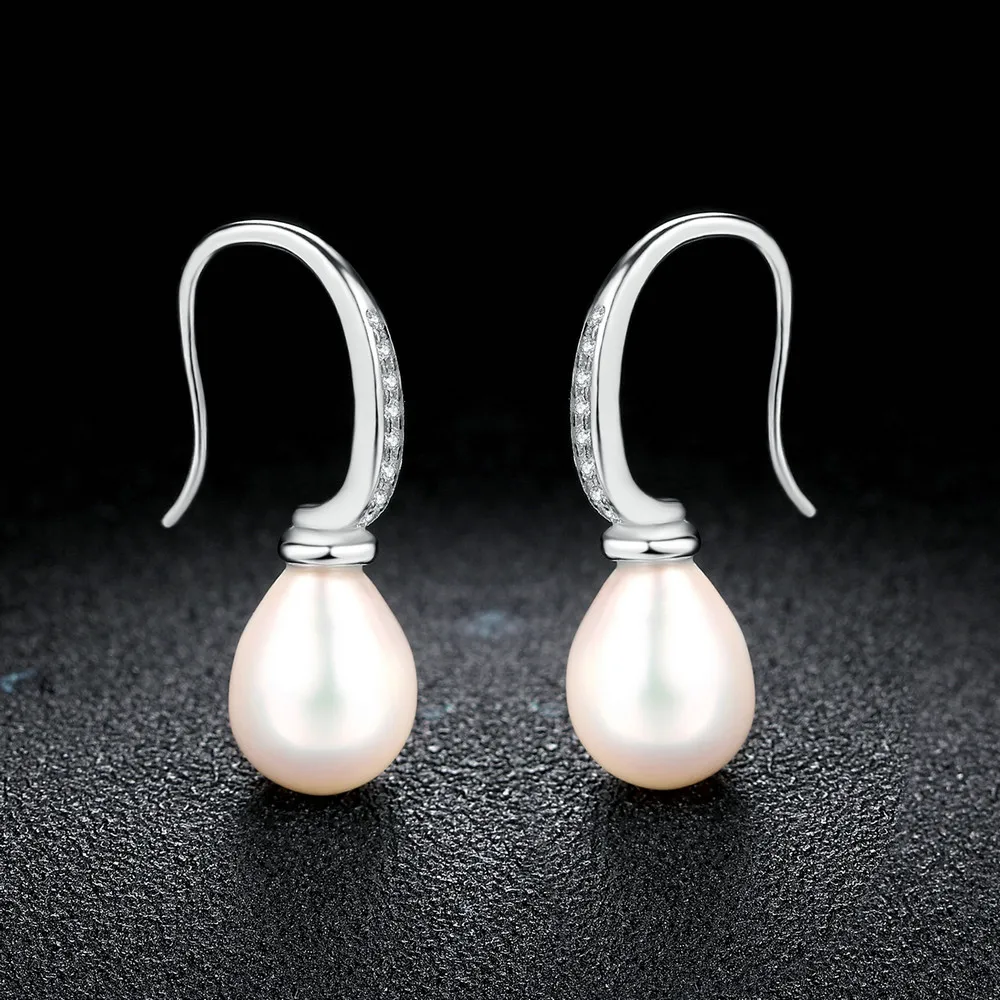 MoBuy 100% 925 Sterling Silver Jewelry 9mm Freshwater Pearl Earring White Gold Plated For Women Wedding MBEI005 | Украшения и