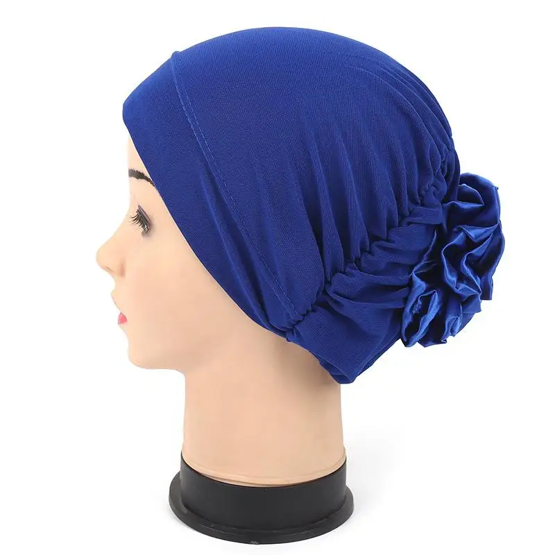 royal blue Мусульманские шапочки под хиджаб женские исламский шарф шапка Амира женский головной убор шапочки под хиджаб внутренняя Кепка плиссированная шапка для выпадения волос Цветочная Кепка chemo - Цвет: royal blue