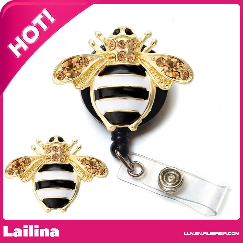 

Cute Enamel Summer Bee Crystal Rhinestone Rhinestone Retractable Badge Reel/ ID Badge Holder