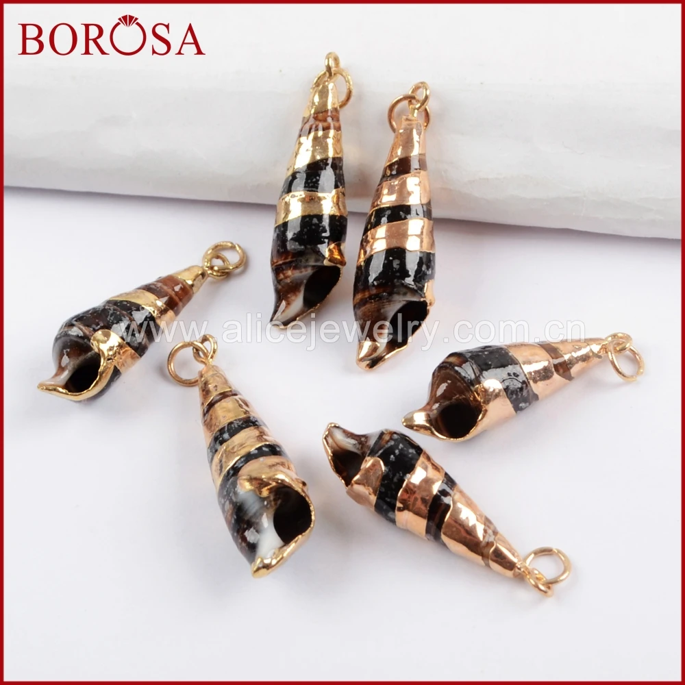 Маленькие подвески BOROSA в виде черной морской ракушки с золотой отделкой