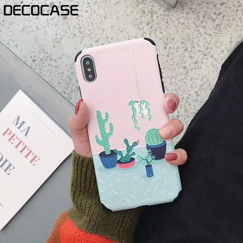 DECOCASE Cute Funny 3D Cactus Cartoon Pink Women Girls Friends Couple Phone Cases for iPhone 6 6s 7 8 Plus X XR XS Max Covers |