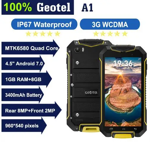 GEOTEL A1 водонепроницаемый и противоударный с ip67 4 5 &quotAndroid 7 0 3400 мАч Смартфон Android 8 ГБ