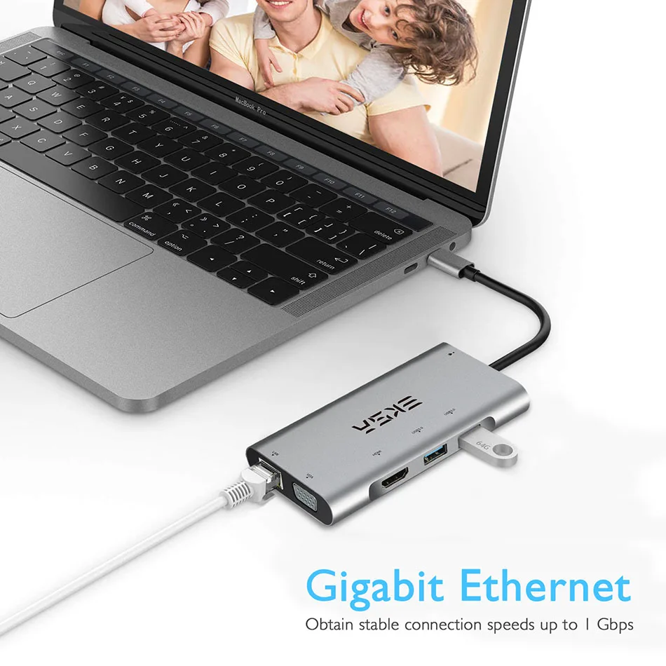 EKSA 6 в 1 usb-хаб для MacBook USB C к HDMI/VGA/RJ45 type C концентратор адаптер для Dell/samsung/huawei P20 Pro type-c USB 3,0 концентратор