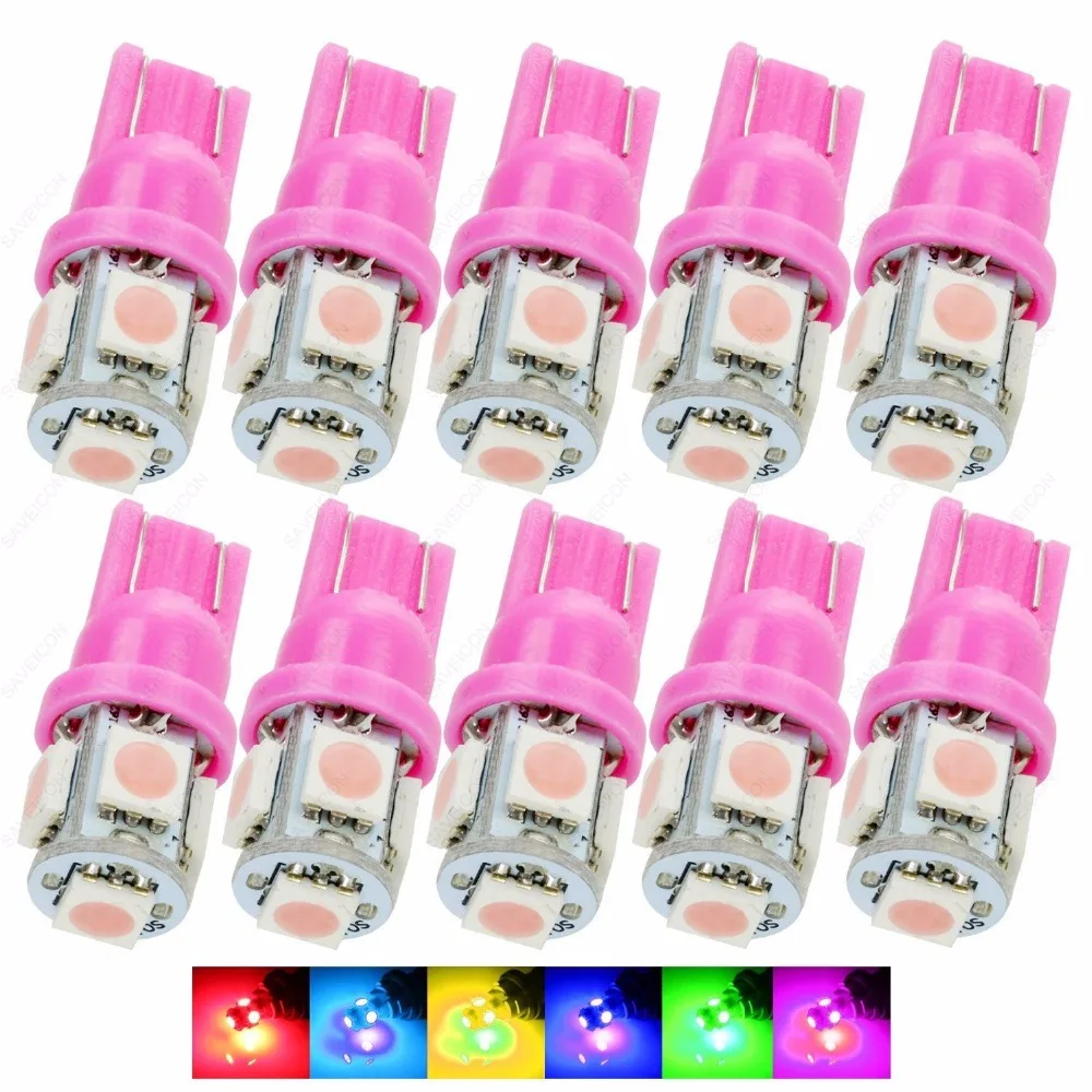10 лампочек T10 W5W 194 Pingo Farolete Pingao 5Smd 5050 Teto Placa(Branco/красный/синий/Ambar /Verde/Rosa|pingo t10|lampada pingo