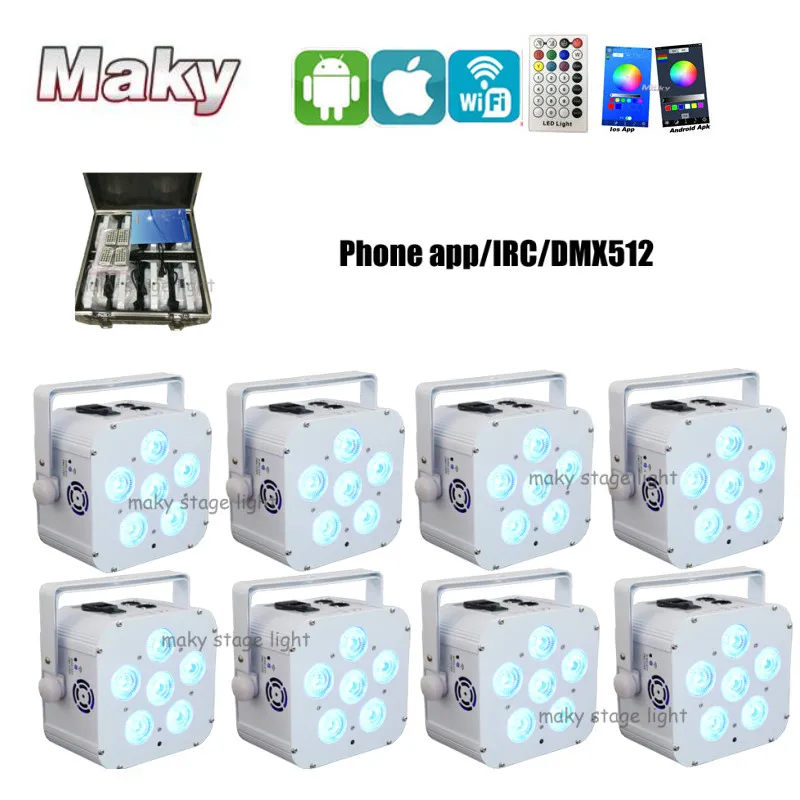 8XLOT with fly case single color 20hours 6 pcs * 18w rgbwa uv 6in1 Wireless dmx uplight Battery Powered led stage wash lights | Лампы и