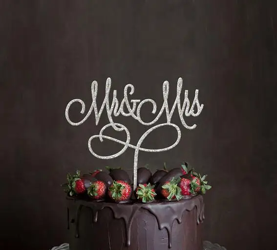 Mr & Mrs украшение для свадебного торта Блестящий Золотой/Серебряный Акриловый