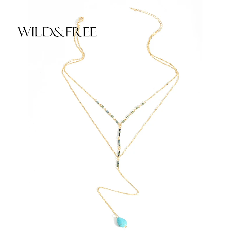 WILD & FREE Новое Двухслойное длинное ожерелье с цепочкой в богемном стиле для женщин