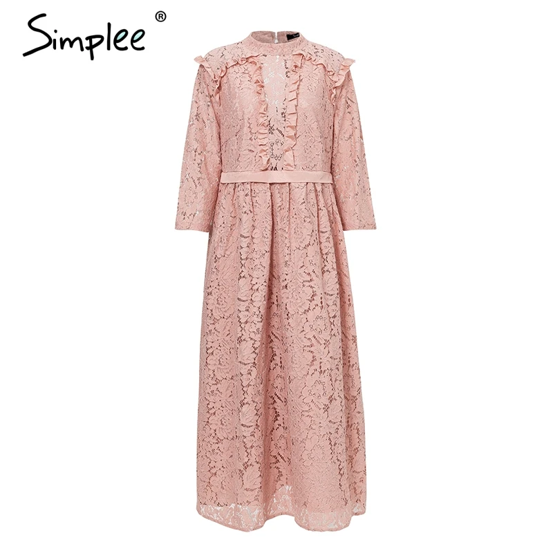 Женское осеннее кружевное макси платье Simplee с длинным рукавом элегантное