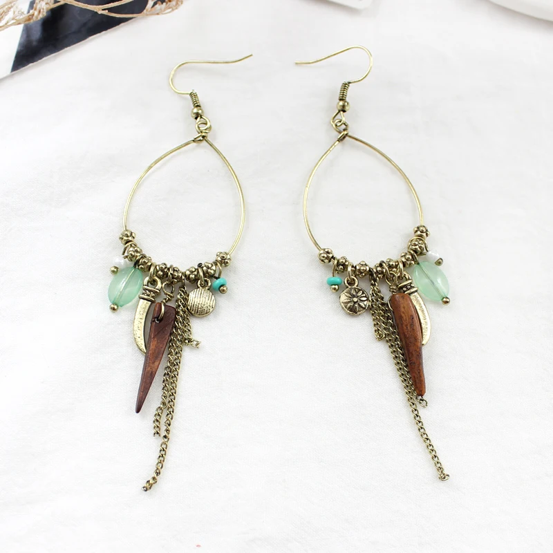 Богемные висячие серьги Su деревянная цепочка цвета слоновой кости конический