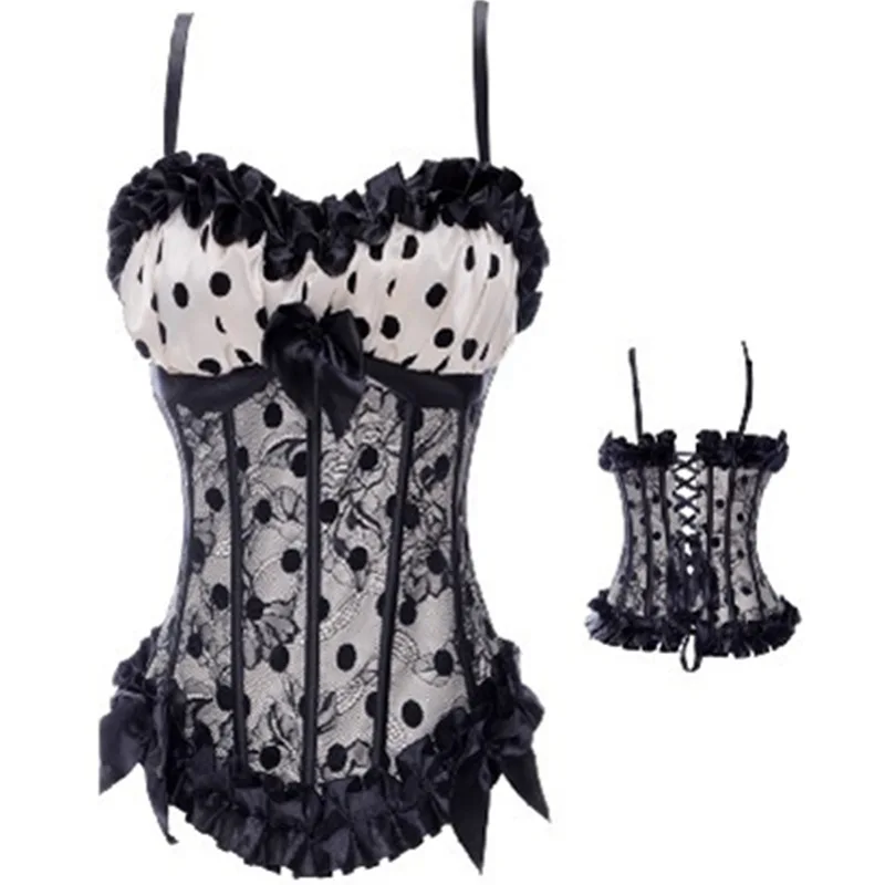 Женский корсет с бантом кружевной в горошек большие размеры|women corset|corset overbustfashion